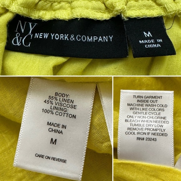 New York & Co Yellow Linen Blend Off The Shoulder Shift Dress Womens Size Medium - Picture 16 of 16
